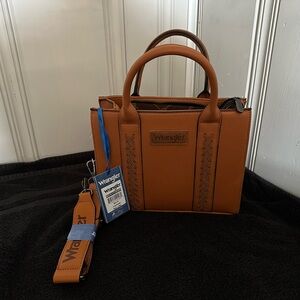 Wrangler Tan Leather-Look Top-Handle Satchel with Detachable Strap